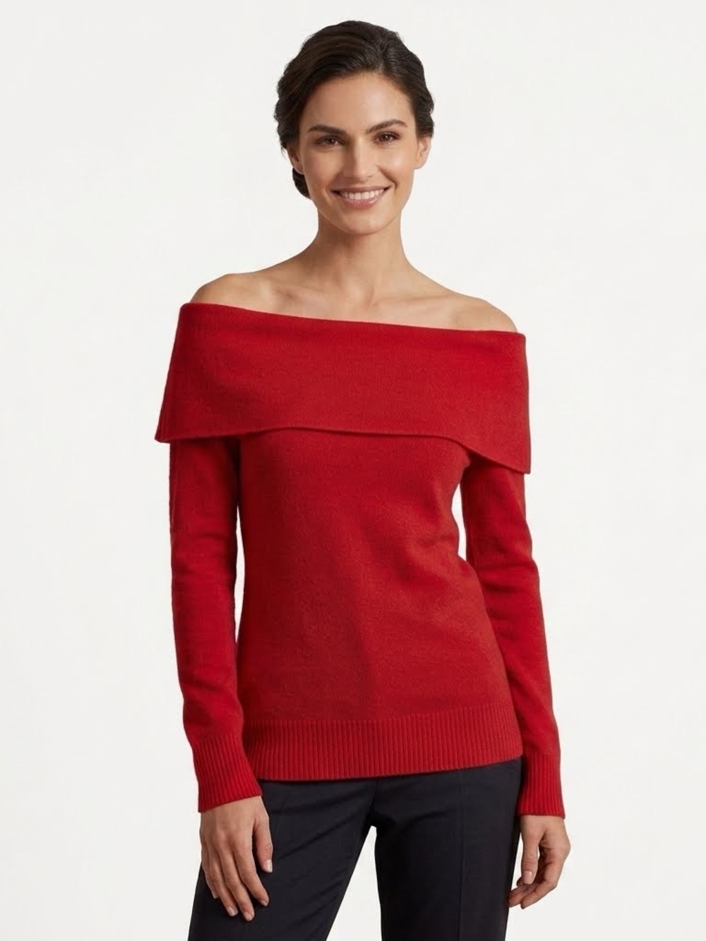 Antonio Melani Women's L Candy Apple Red 100% Cashmere Off the Shoulder Sweater